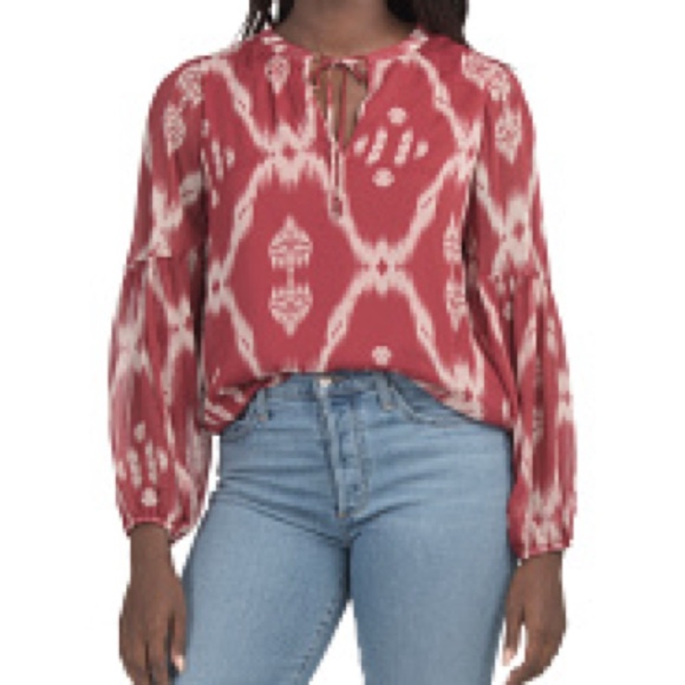 NWT Elegant Red AUTRES FILLES Yoryu Ikat Patterned Blouse